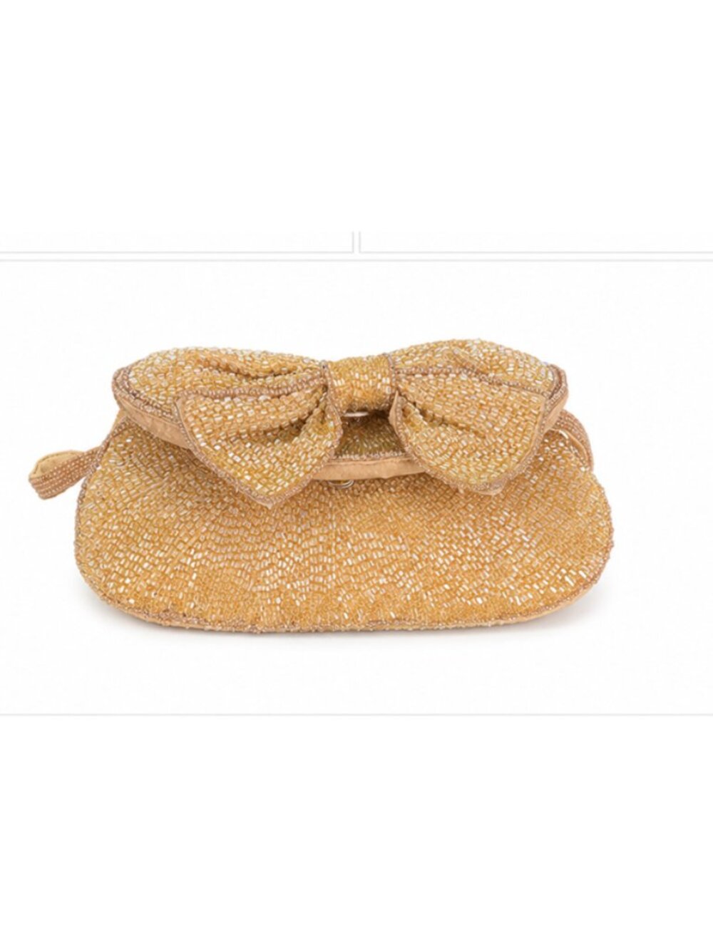 Gold Beaded Bow Evening Clutch Wristlet Formal Party Purse